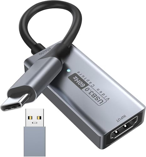 USB 3.0 Video Audio Capture Card, 4K HDMI to USB-A Type-C Double Connector 1440P/30fps 1080P/60fps Streaming Game Conferencing Recording Device for Switch PS4/5 Xbox TV PC Laptop Phone Camera