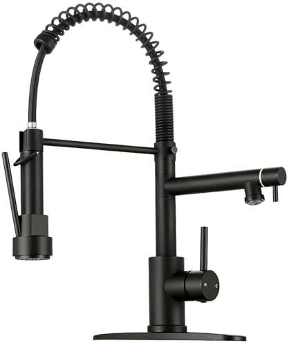 RNDIOZD Kitchen Faucet with Pull Down Sprayer - Matte Black Single Handle Commercial Kitchen Faucets, 2-Spout Kitchen Sink Faucet, Stainless Steel Spring Pull Out Sink Faucet 1/3 Hole