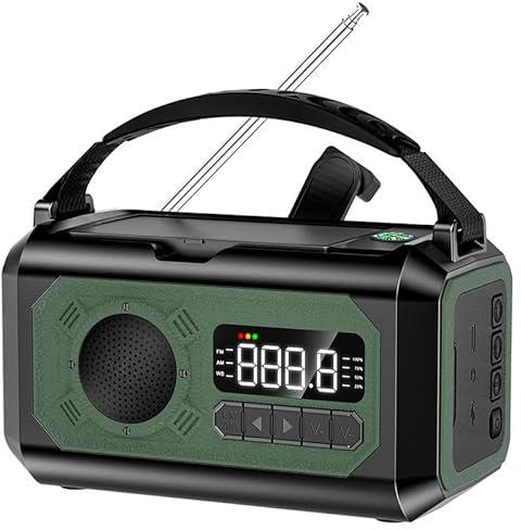 Notfallpro Notfallradio 12000mAh – Solar, Handkurbel, LED, USB-Ladefunktion(Dunkelgrün)