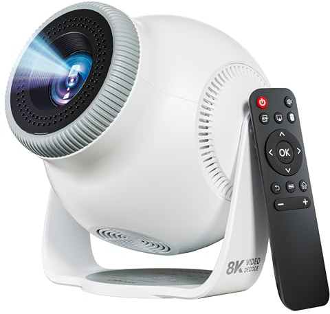 【Decodificación de video 8K / Android 14.0】Mini proyector inteligente con WiFi 6 y Bluetooth 5.4, 450 ANSI compatible con 4K 1080P, proyectores de películas portátiles para exteriores, corrección
