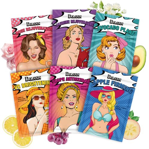 Maschere Viso Bambina, 6 Pezzi Maschere per Il Viso, Maschera Viso con Motivo Femminile, Maschera Viso Set Idrata Profondamente, Profumo di Frutta