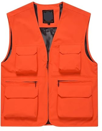 CNYUON Sommar hög synlighetsväst med flera fickor användbar väst för utomhusaktiviteter gul herr fiske last flera fickor, Orange, 4XL