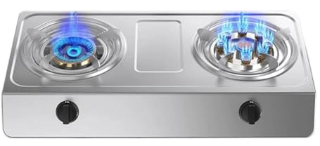 Indoor Gas Stove - 2 Burner Portable Hob Cooker Cooktop, 4.5/5.2KW Stainless Steel Freestanding Table Top, Flameout Protection, Camping for Home Kitchen Garden Catering(LPG)