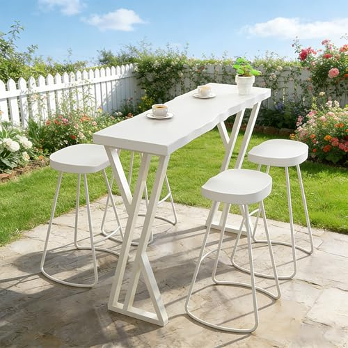 Industriella Smala Bartabeller, Massivt Trä Bartabellhöjd Disk, Metallram Hög Topp Bord, Inga Hocker, För, Cafés, Restauranger, Balkonger(White,180x45x105cm/71x18x41in)