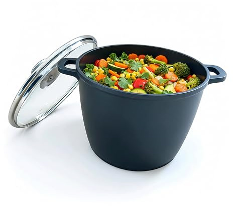 Relaxdays Olla para Sopa Antiadherente XXL inducción, 6 L, Profunda, 24 cm, Cristal Negra