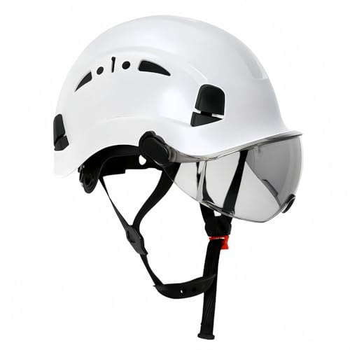 AmpsafeX Safety Hard Hat with Clear Visor, 6-Point Ratchet Suspension, Adjustable Vented ABS Construction Helmet, Cooling Liner & Chin Strap for Work, Construction, Climbing (black)