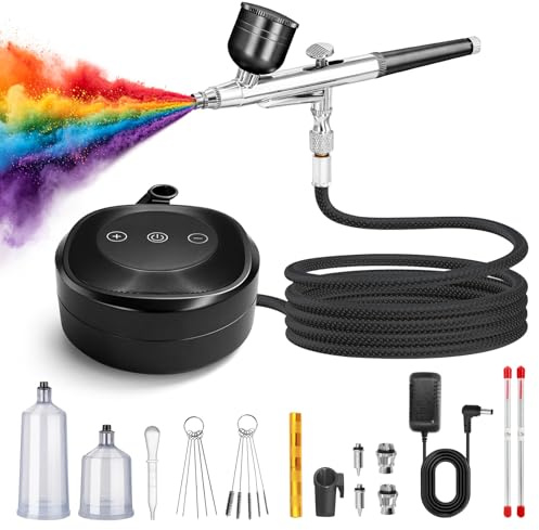Ykall Airbrush Kit with High-Pressure Compressor, 3 PSI Settings | 3 Pressure Settings (25/38/48 PSI), 0.2/0.3/0.5mm Nozzles, Cleaning Kit, for Model Painting, Nail Art & Makeup
