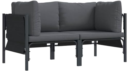 PUGYNBK Modulares Gartensofa Anthrazit mit Kissen 2 Stück, Stahl Sitzgruppe Terrasse 80 x 80 x 71 cm, wetterbeständiges Outdoor-Sofa-Set für Garten und Terrasse