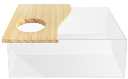 Baño de para hámsters Baño de acrílico transparente y madera | Bañera para Mascotas Pequeñas para Aseo, Baño, Limpieza, Juego, Exploración, Escondite de Hámster y Viaje