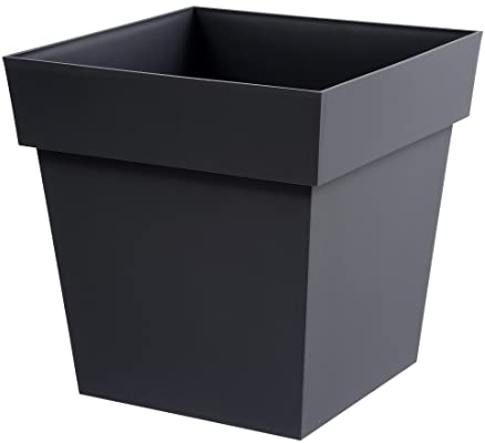 EDA - Pot de Fleurs Carré TOSCANE 38 L - Zone de Rétention d'Eau - Usage Intérieur ou Extérieur - 39 x 39 x 39 cm - Gris anthracite