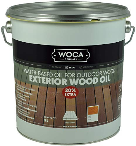 WOCA Denmark Exterior Wood Oil Teak 3 L - Terrassenöl für Terrassen, Zäune und Möbel im Außenbereich