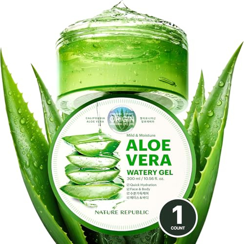 Nature Republic Mild & Moisture Aloe Vera Watery Gel (1 PCS) | Hydrating & Moisturizing, Fast-Absorbing Non-Sticky, Aftersun & Aftershave Soothing Gel for Face & Hair, Korean Skincare, All Skin Types