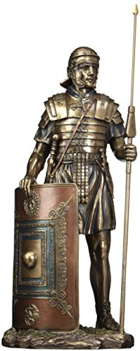 14.38 Roman Soldier with Javelin and Shield Cold Cast Bronze Figurine