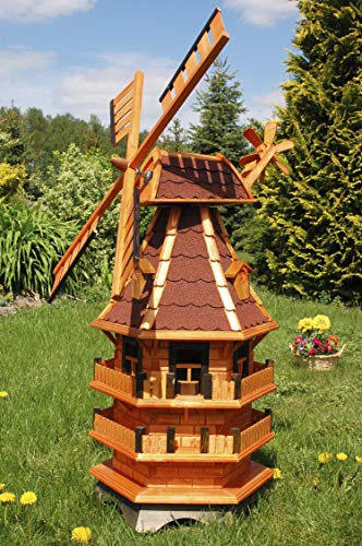 Deko-Shop-Hannusch Moulin à Vent décoratif à 3 étages avec roulement à Bille et bardeaux bitumés Rouges 1,40 m