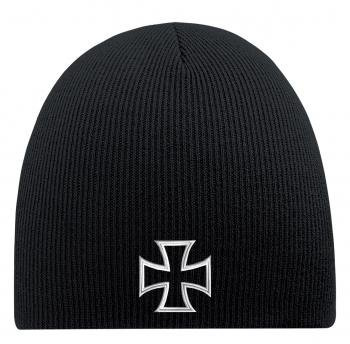 Fan-O-Menal Beanie-Mütze mit Einstickung - Kreuz - Wollmütze Wintermütze Strickmütze - 54559 schwarz