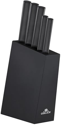 Gerlach Ambiente Black Messerblock Messerset Küchenmesserset 5 Messer aus Edelstahl Buchenholz Küchenmesser im Block Kochmesser Brotmesser Gemüsemesser Küche Küchenutensilien Küchenzubehör