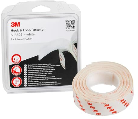 3M Sistema Di Fissaggio Hook & Loop Sj352Bwt - Offre Una Semplice Alternativa A Cerniere, Viti, Bottoni Automatici, Ganci, Bulloni E Altro Ancora - 2 X 25Mm X 1.25M, Bianco (1 Pezzo)