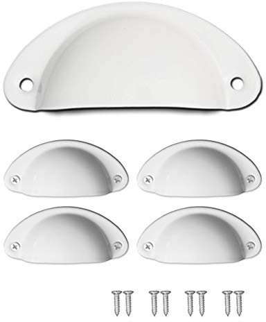 Fuxxer 4x Antike Schubladen-Griffe, Griff-Muscheln, Möbel-Griffe, Weiß, 4er Set