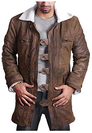 Feather Skin Bane Mantel Herren Tom Hardy Distressed Echtleder Lammfell Mantel Dark Knight Rises-L