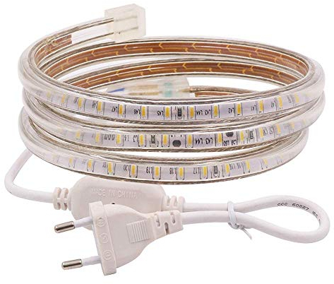 XUNATA Striscia LED, 2m, Luce Bianco Caldo, 220V SMD 3014, 120 LEDs/m, IP67 Impermeabile, Flessibile Striscia a LED Moderno per Cucina Scala Soffitto Tetto