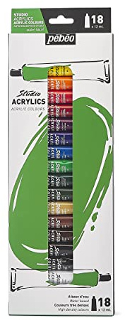 Pebeo 668710 High Viscosity Studio Acrylics - New set of 18 colors in 12 ML tubes