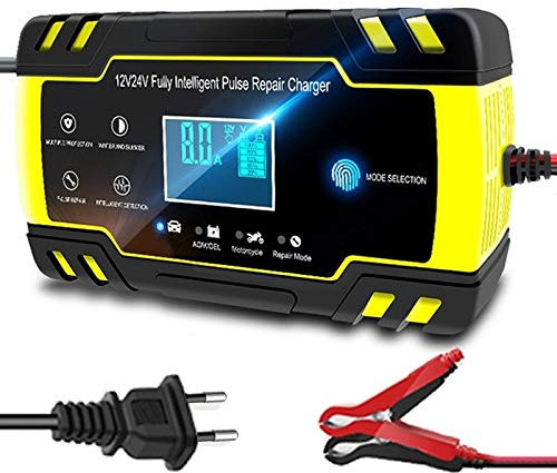 Chargeur Batterie Voitures 12V-24V 8A entièrement automatique Batterie-chargeurs affichage numérique chargeurs de batterie de voiture électrique Puls Réparation Chargeurs humide sec Chargeur Batterie