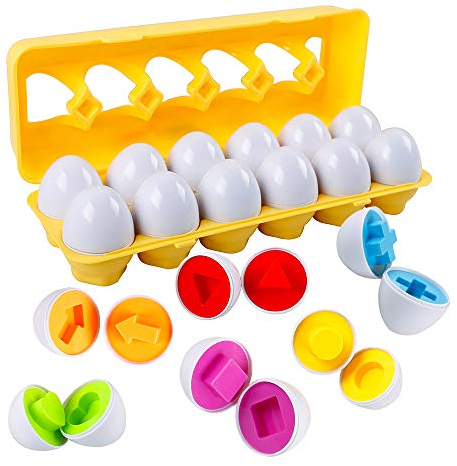 HVDHYY Matching Eggs12pcs Matching Plastic Fake Eggs Colors and Shapes Sorter Easter Baskets Hunt Egg Montessori Toy Early Learning Educational for Party Birthday Present Toddlers 1 2 3 4 5 Years