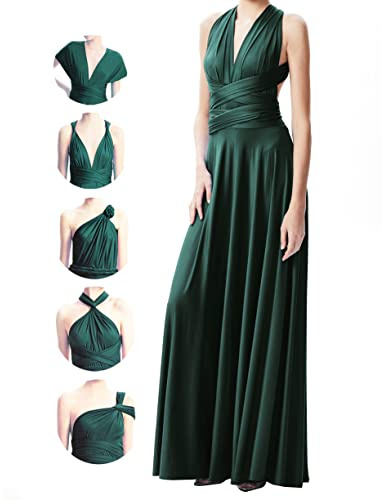 Abiti infiniti per damigelle d'onore,Abiti da sposa per le donne,Abito avvolgente lungo maxi convertibile multiway abiti, Dark Green, Taglia Unica