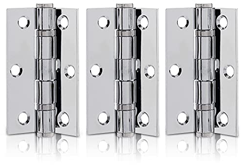 XFORT 3 inch (75mm) Polished Chrome Ball Bearing Hinges, Steel Door Hinge for Wooden Doors (1.5 Pairs)
