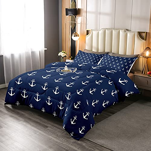 Ozean Nautik Steppdecke Anker Bedruckte Steppbett für Kinder Erwachsene Meeresabenteuer Surfen Bettdecke 135x200cm Weicher Luxus Marineblau