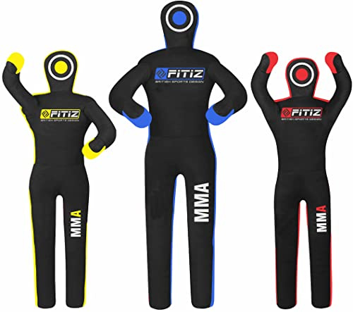 FITIZ Mannequin MMA Judo Grappling Sac de frappe (vide) Brésilien BJJ, JIU Jitsu Position debout, lutte, arts martiaux, boxe, karaté, entraînement factice (177,8 cm, noir/bleu)