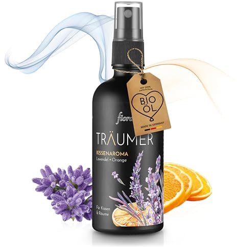 florage Bio Kissenspray 100ml, Lavendel & Orange - TRÄUMER, für Kissen & Räume mit Bio Orangen & Lavendelöl, für Bett Kopfkissen