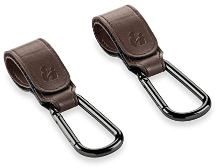 hauck 2 Stück Universelle Karabinerhaken, Braun - Kinderwagenbefestigung für Organizer, Wickeltasche oder Wickelrucksack am Schiebegriff von Kinderwagen, Fahrradanhänger oder Rollator