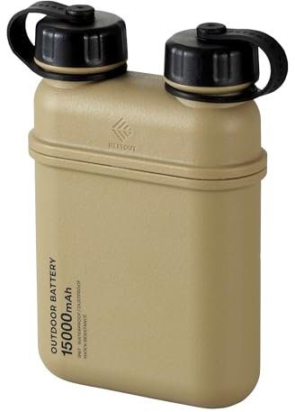 ELECOM NESTOUT Portable Charger, 15000mAh Outdoor Battery Power Bank, 32W USB-C Fast Charging PD, Waterproof IP67, Durable Shockproof, Battery Pack for Smartphone Tablet Hiking Travel Camping - Beige