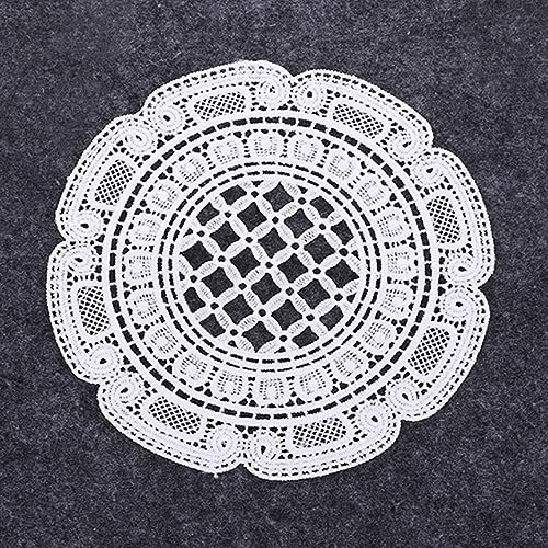 Wambere 2 Stück Spitze Rundes Besticktes Tischset,Spitzendeckchen Häkeldeckchen Tischdecke Häkeln Handgemacht Spitze Untersetzer Tischset Spitzendeckchen Tischdekoration,19cm×19cm,Weiss B