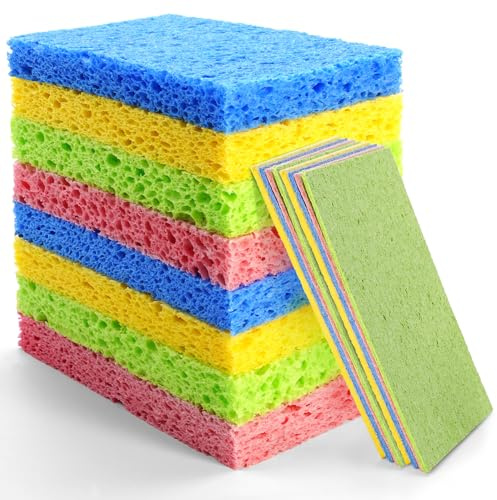 Kompostierbarer Spülschwamm, bunte Zellulose, natürlicher Geschirrschwamm, kratzfester, saugfähiger Geschirrschrubber für Zuhause, Auto, den täglichen Gebrauch, komprimierte Verpackung, 4 Farben, 16