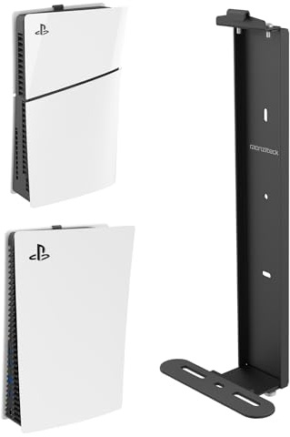 Monzlteck Support mural pour PS5 Slim/PS5 Pro – Support mural en acier pour PS5 Original et PS5 Slim/Pro (numérique et disque), robuste et ne tombe pas, + 1 support de manette