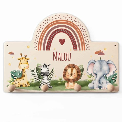 GRAVURZEILE Appendiabiti personalizzato per bambini con nome desiderato per la cameretta dei bambini, appendiabiti in legno con bellissimi motivi per ragazze e ragazzi, decorazione per la cameretta