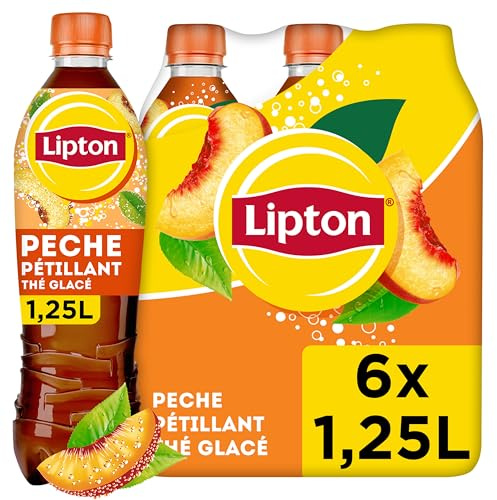 LIPTON Ice Tea Thé Glacé Pétillant Saveur Pêche - Lot de 6x1,25L
