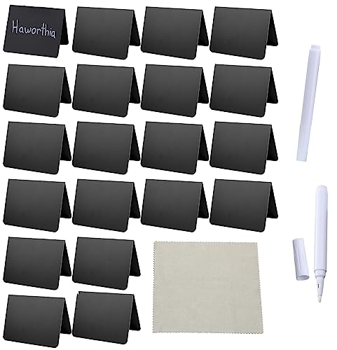 MEGYAD 20 Stück Kreidetafel Schiefertafel: Kleine Tafel zum Beschriften mit Reinigungstuch und Löschbarer Kreide, Preisschilder Aufsteller für Preisschilder Buffettisch Geburtstagsparty