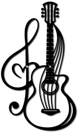 CREATCABIN Decorazione da Parete per Chitarra, Notazione Musicale Nera Tagliata al Laser, Scultura 30x17.5cm