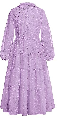 GRACE KARIN Girls Long Sleeve Princess Dress Flared A Line Maxi Dresses for Kids Girls Purple 8 Years