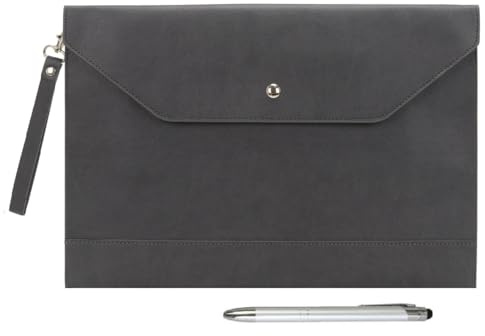 Wonderpool A4 Umschlaghülle Aktenmappe Datei-Hülle Verdicktem PU Leder mit Andgelenkriemen und Taschen Beutel für Dokumente Schreibwaren Tablet-PC Halter Organizer Tasche (Dunkelgrau)