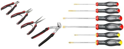 FACOM Jeu de 4 Pinces - Pince Multiprise à Verrouillage, Pince Coupante Diagonale & ATP.J6PB - Jeu de 6 Tournevis