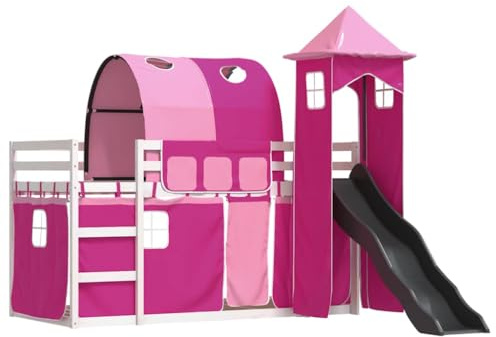 vidaXL Letto a Castello con Scivolo e Tende Rosa 80x200 cm