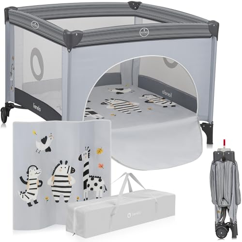 LIONELO BONNIE Parque Infantil Bebe hasta 15 kg, desde el Nacimiento hasta los 36 meses Acceso Lateral con Cremallera, Laterales de Malla Aireada, Plegado Rápido, Ruedas con Freno, Bolsa de Transporte