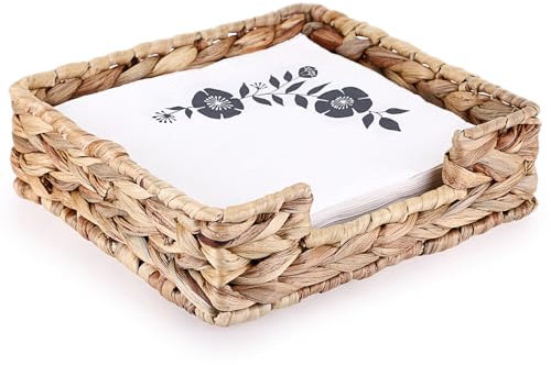 IGNPION Water Hyacinth Guest Luncheon Napkins Holder, Woven Lunch Serviette Cocktail Napkins Tray, Dinner Paper Tissue Storage Decor Caddy, Disposable Hand Towels Holder for Bathroom