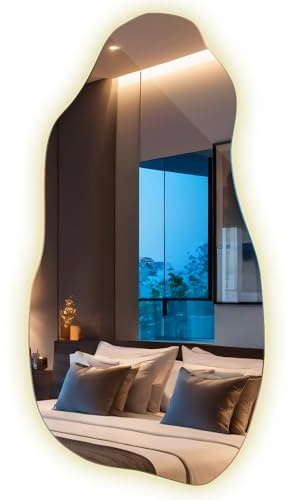 Generisch Decormat Spiegel LED 50x100 cm Groß Farbe Wellenförmig Wandspiegel MakuNeutrale Farbeup Organische Asymmetrisch Beleuchtung LED Für Küche Badezimmer Schlafzimmer Salon Neutrale Farbe
