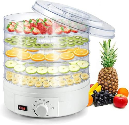 ERSINIAN Essiccatore per Alimenti con 5 vassoi, essiccatore per Carne, Frutta, Verdura, Erbe aromatiche, essiccatore ad Aria, essiccatore Rotante a 360° per Frutta, Verdura e Carne