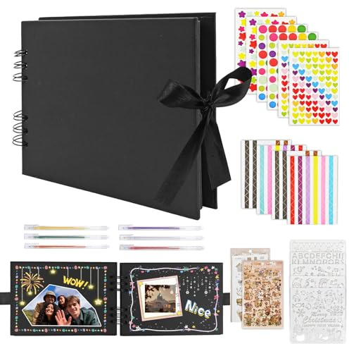 MOSTFUN Scrapbook Photo Albums, DIY Memory Photo Album 100 Pages Craft Paper with Accessories Couples Baby Scrapbook for Anniversary, Wedding,Travelling, Baby Shower (Black)